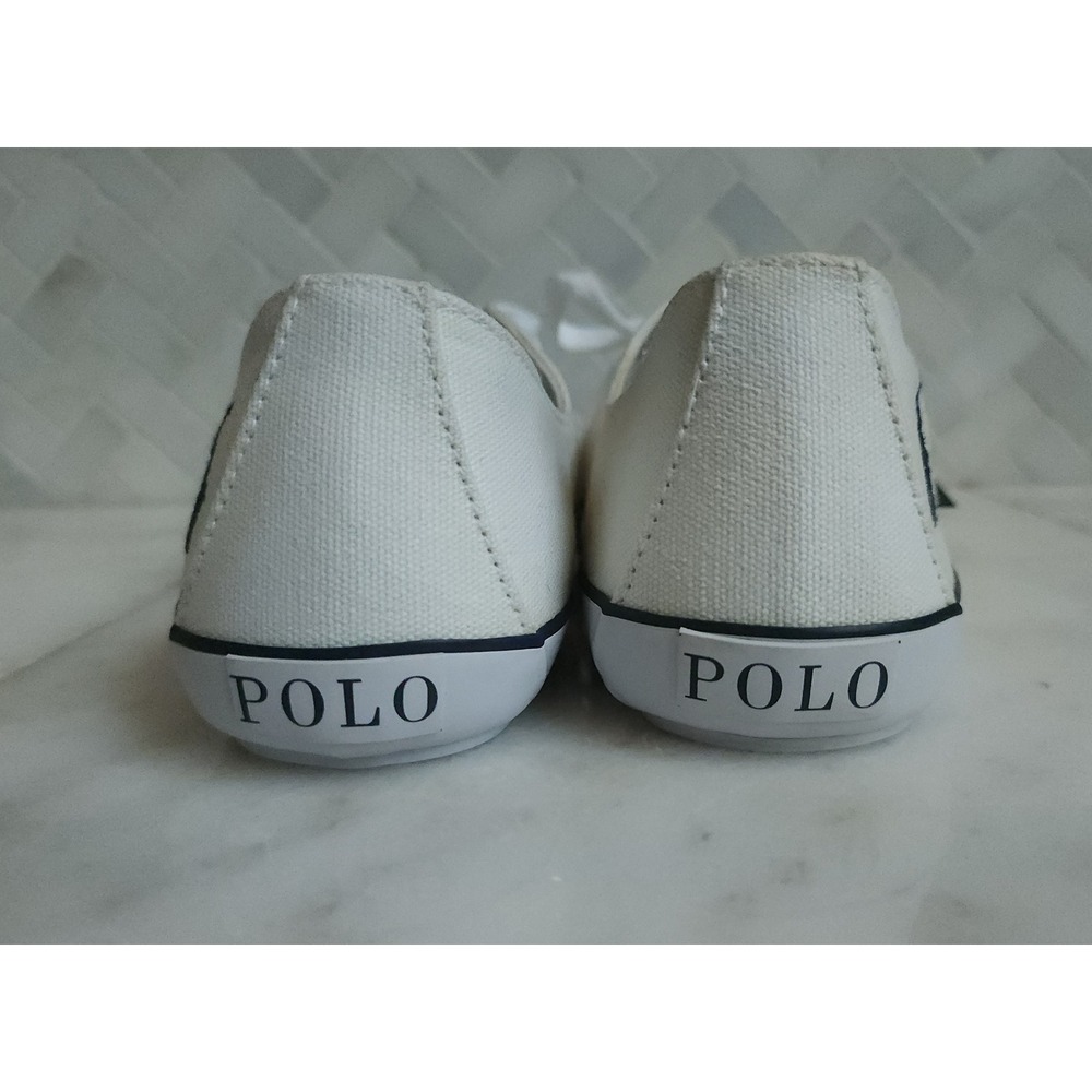 Polo Ralph Lauren Parnell Sneakers Women 10B White Oxford Canvas Low Top Preppy - Picture 3 of 13